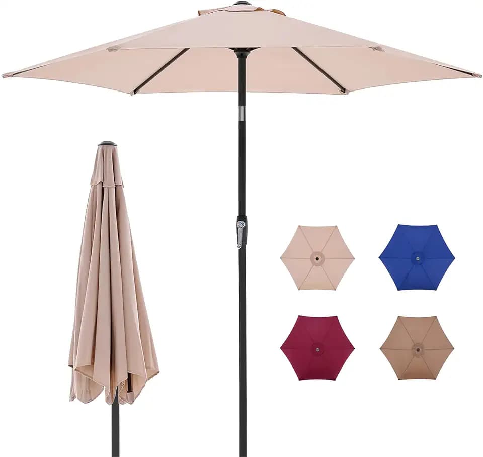 7.5Ft Patio Umbrella with Tilt and Crank, Outdoor Table Market Parasol with 6 Reinforced Ribs, UV Protection Waterproof Deck Backyard Porch Garden Picnic Shade for Patio,Khaki