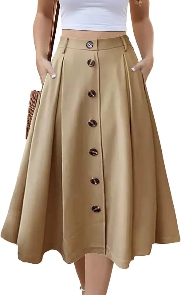 Alaster Queen Langer Faltenrock für Damen, Midi, hohe elastische Taille, fließende Taschen, Rock für Damen