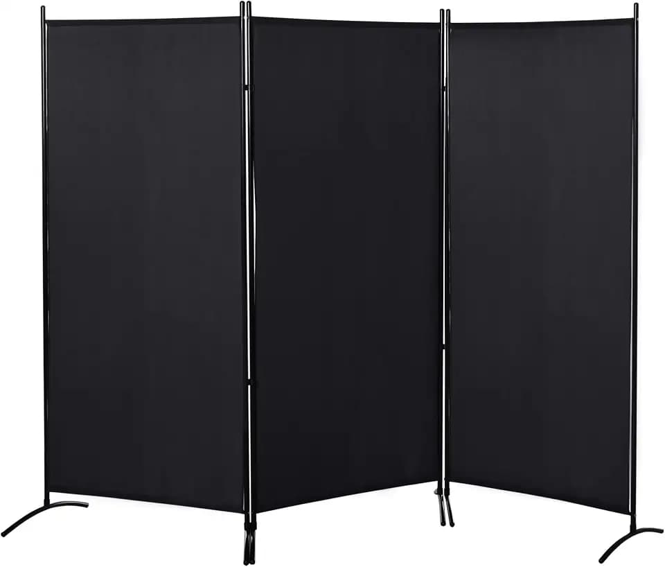 HOMCOM Paravent 3 Paneele ABM. 2,53L x 0,5l x 1,82H m Seitenmarkise Sichtschutz Paravent auf Metalltrennfuß Polyester mit hoher Dichte schwarz