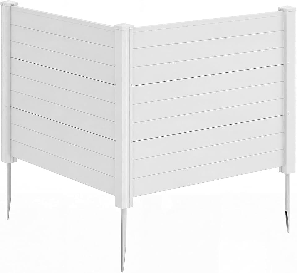 FANTASK Gartenzaun 2 Stück, 122 x 95 cm, Sichtschutz Zaun mit 3 Pfählen, dekorative Sichtschutzzaun aus PP & verzinktes Metall, Dekozaun, freistehender Sichtschutz für Garten Terrasse (Weiß)