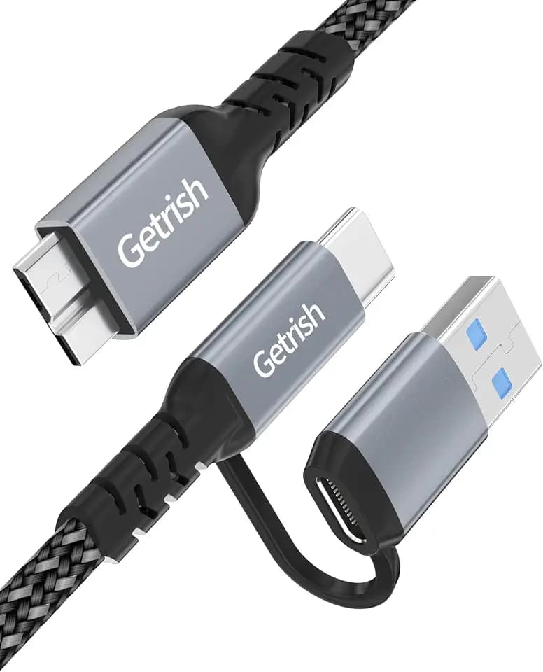 10Gbps Micro B to USB C, 1.5FT External Hard Drive Cable, Nylon Braided USB 3.1 Micro Cord Compatible with MacBook Pro/Air, iPad, WD Seagate Toshiba Westgate, Samsung Galaxy, iPhone