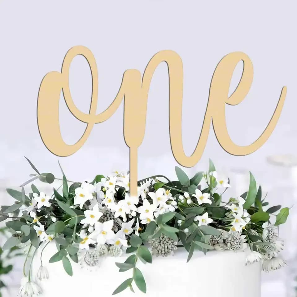 First Birthday Cake Topper - Rustic Wood One Cake Topper for 1st Birthday Boy and Girl, Number 1 One Sign First Birthday Cake Decor, Photo Booth Props (Wood)