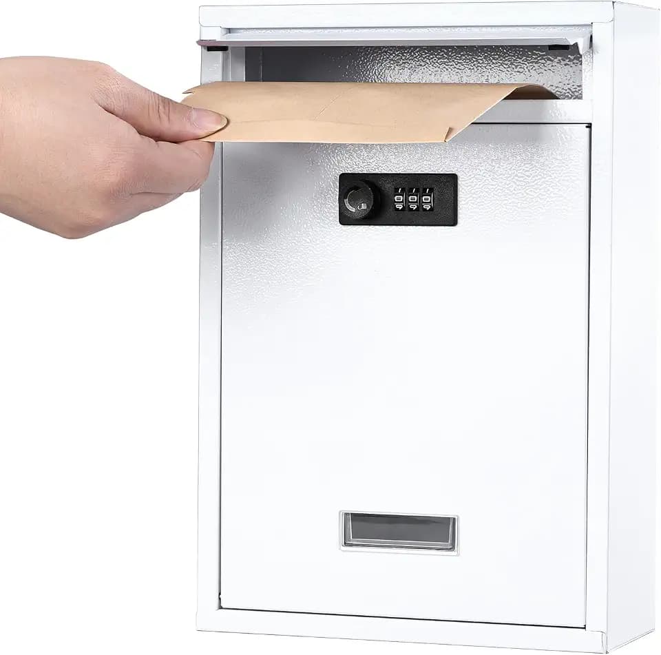 KYODOLED Wall Mount Locking Mailbox for Outside, Combination Lock, White