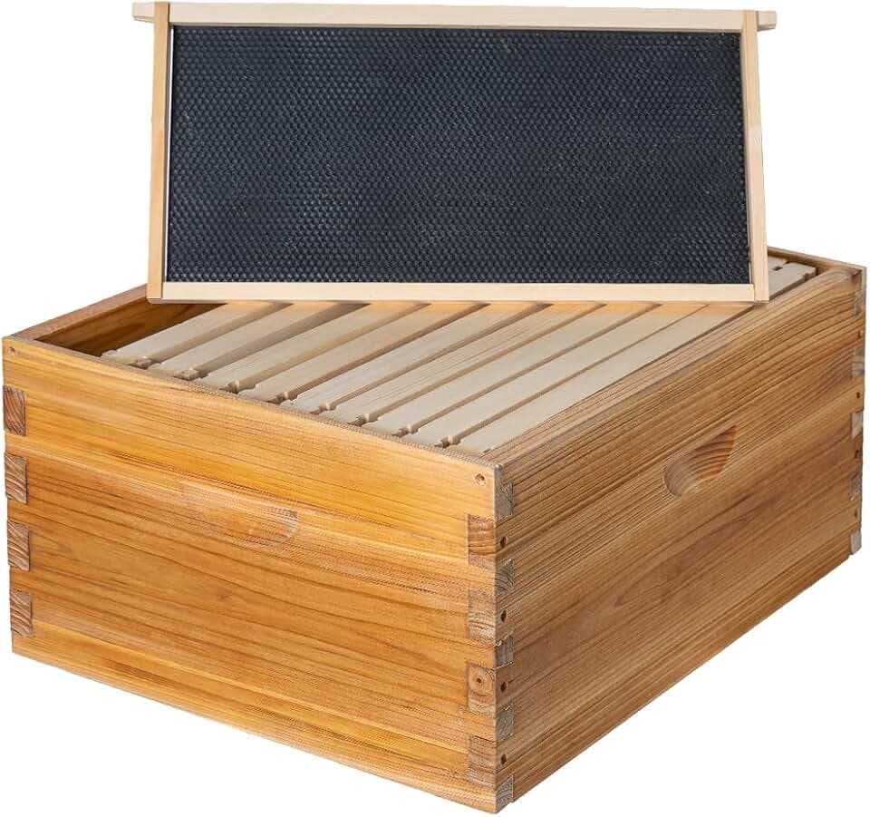 Honey Lake 10 Frame Langstroth Deep Brood Bee Hive Box Dipped in Beeswax, Includes Beehive Frames and Waxed Foundations (Unassembled)