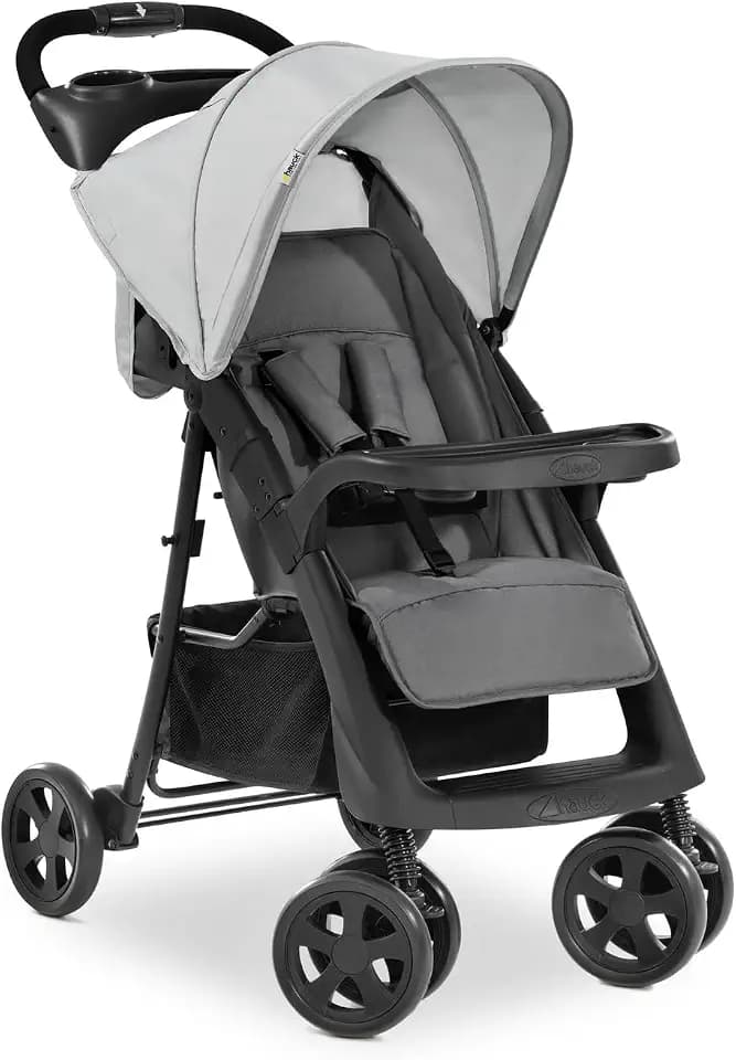 hauck Shopper Neo II, Grey - Kinderbuggy mit Liegeposition ab Geburt bis 22 kg, 2x Tablett mit Getränkehalter, Einhändig Klein Zusammenklappbar, Tasche im Verdeck, XL Korb