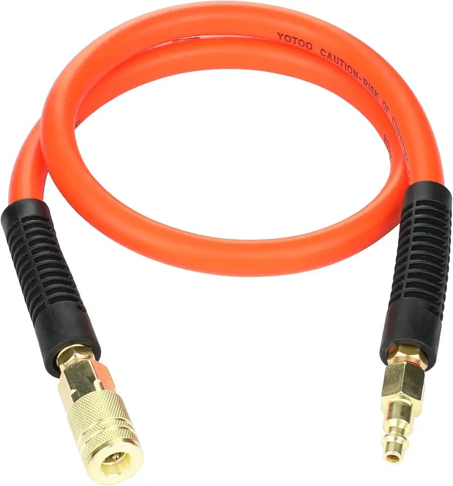 YOTOO Hybrid Lead-In Air Hose 1/4-Inch by 6-Feet 300 PSI Heavy Duty, Lightweight, Kink Resistant, All-Weather Flexibility with 1/4-Inch Industrial Air Fittings and Bend Restrictors, Orange