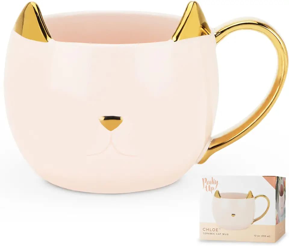 Pinky Up Chloe Cat Ceramic Coffee Mug, Tea Cups, Travel Mugs for Cappuccino, Latte, Hot Chocolate, Milk, Herbal Teas, 12 oz, Set of 1, Pink