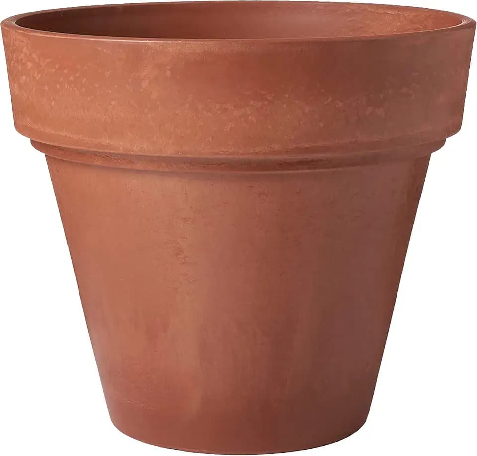 PSW OT35TC Traditional Pot, 14 by 13-Inch, Plastic/Stone/Wood Composite Plant Traditional Pot – No Drainage Hole (Drillable), Indoor/Outdoor Planter, Terra Cotta Color