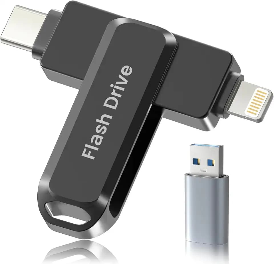 256GB MFi Certified Photo Stick for iPhone Flash Drive, 3 in 1 USB Memory Stick Thumb Drive(Black)for iPhone/iPad/Android/Mac/PC, Picture Keeper for Photos & Files Storage with ~244GB Available Space