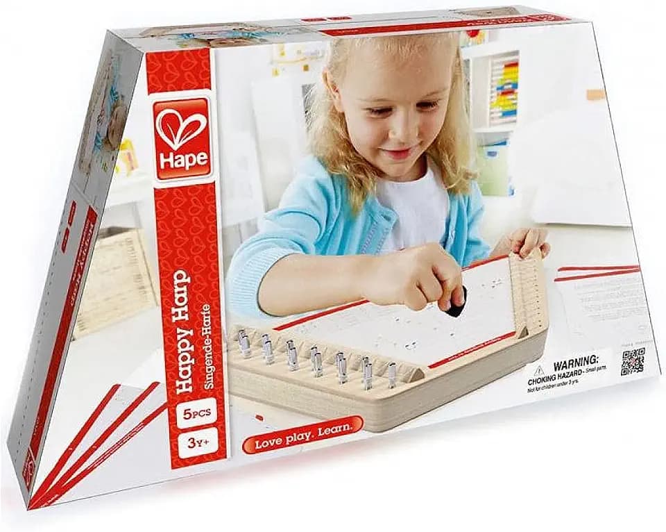 Hape Happy Harp Kid's Musical Instrument | Award Winning Wooden Lap Harp Toy for Kids, Tuning Tips, Tuning Wrench, Picks and Song Sheets Included