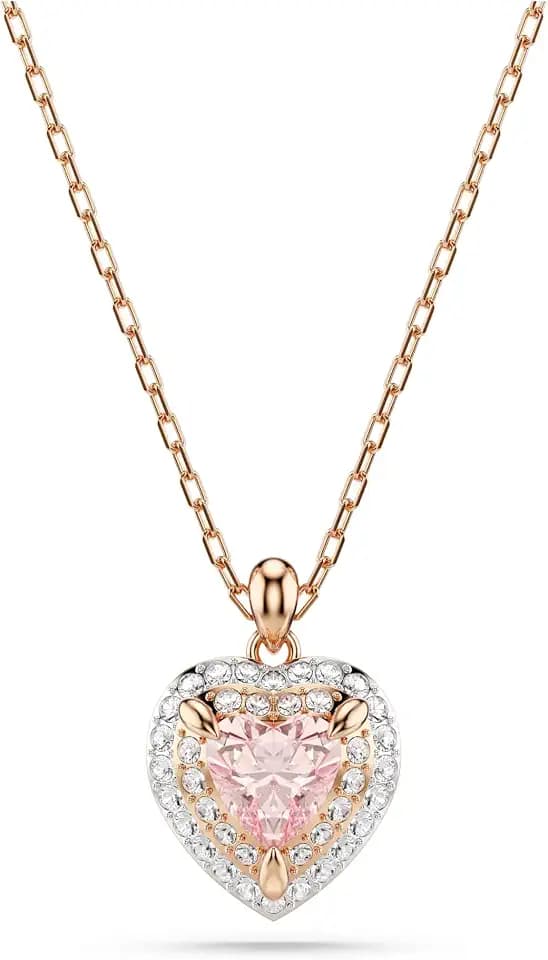 Swarovski One pendant, Heart cut, Pavé, Heart, Pink, Mixed metal finish