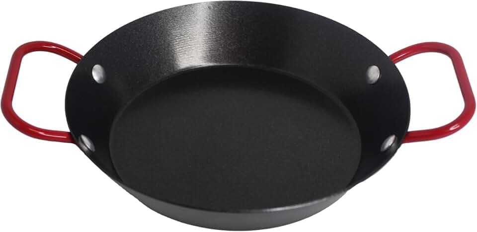 IMUSA USA 6" Carbon Steel Coated Nonstick Paella Pan Handles, Black, Red Hanldes