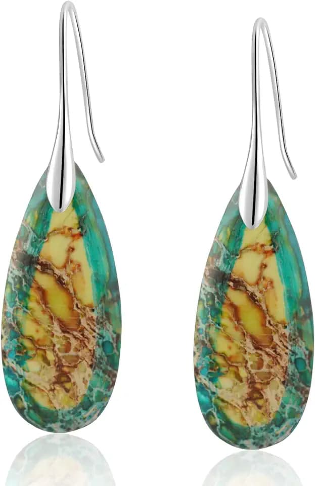 Sriomu Natural Healing Stone Fishhoop Dangle Drop Earrings Statement Gold silver earrings