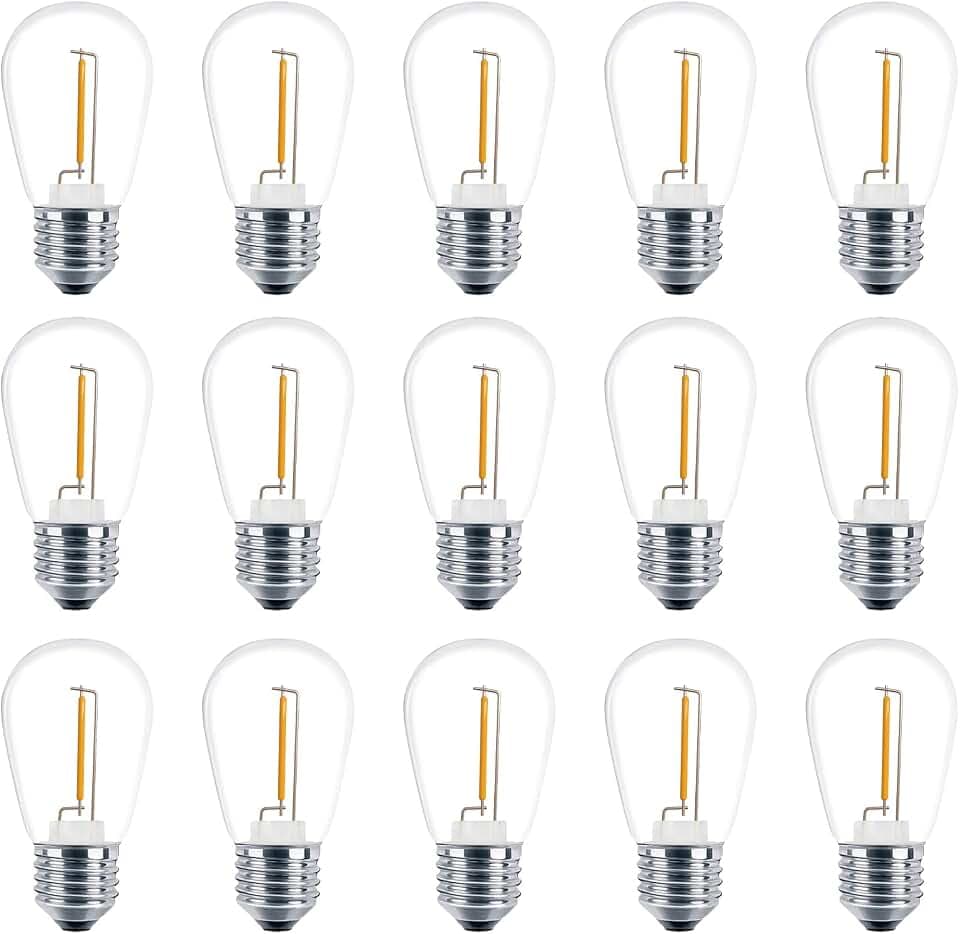 Meconard 15 Pack S14 LED Outdoor String Light Replacement Bulbs, Warm White