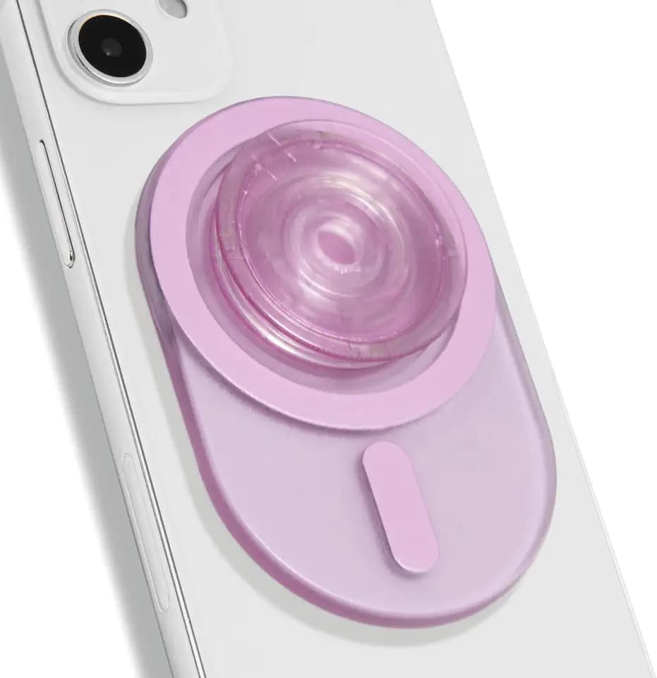 On The Grip Oval Magnetic Phone Grip – MagSafe Compatible, Translucent Design, Slim and Lightweight, Grip and Stand for iPhone (Pink)