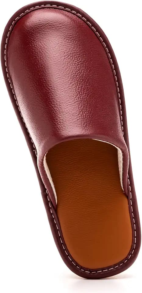 Cowhide Leather Slippers Womens Genuine Non-slip Home Bedroom Ladies Shoes House Slippers Comfy Indoor Outdoor Shoes