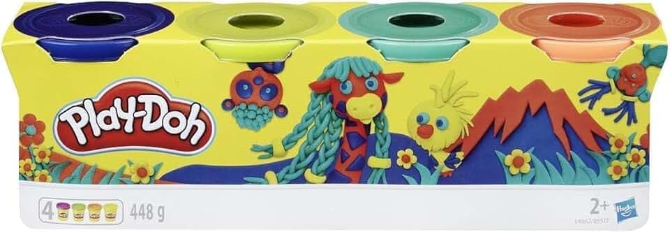 Play-Doh 4 Pack of Wild Non-Toxic Colors for Kids 2 Years and Up, 4-Ounce Cans (Dark Blue, Bright Green, Orange, Green)