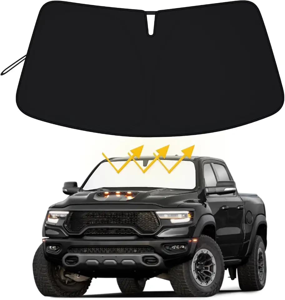 Premium Windshield Sun Shade for 2019-2025 2026 Dodge RAM 1500, Reflective 310T Material Front Window Sun Visor Blocks UV Rays Foldable Sunshade