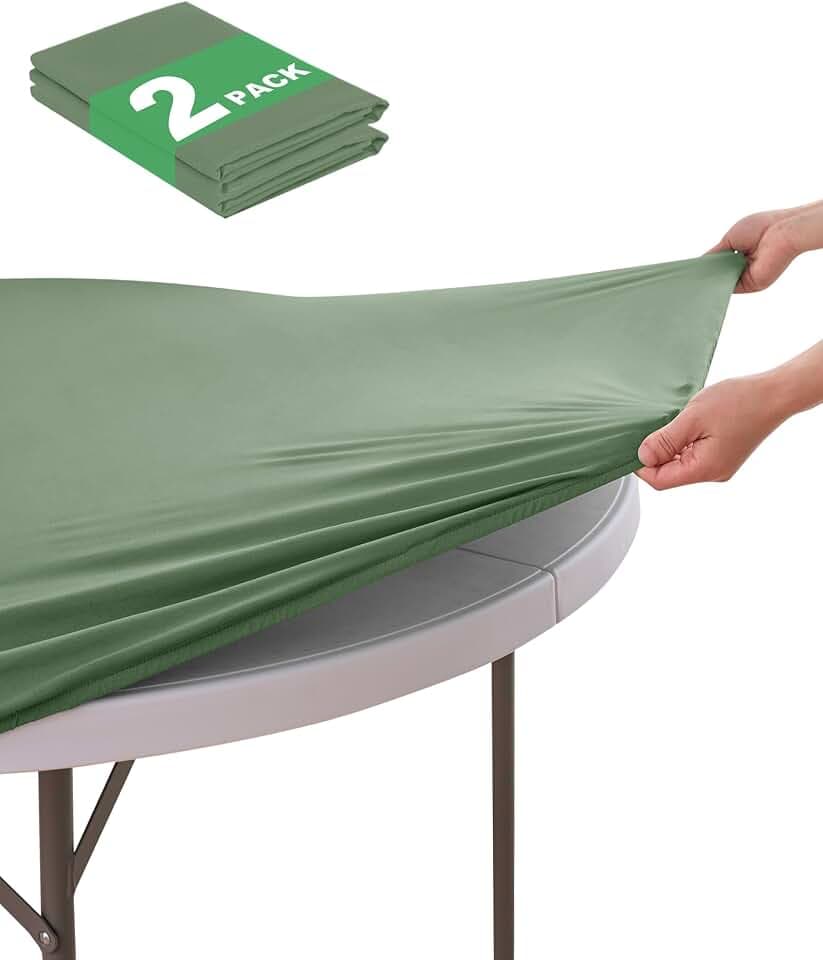 Table Covers for Round Table Fitted Tablecloths, 56-60 Inch, Sage, 2 Pack