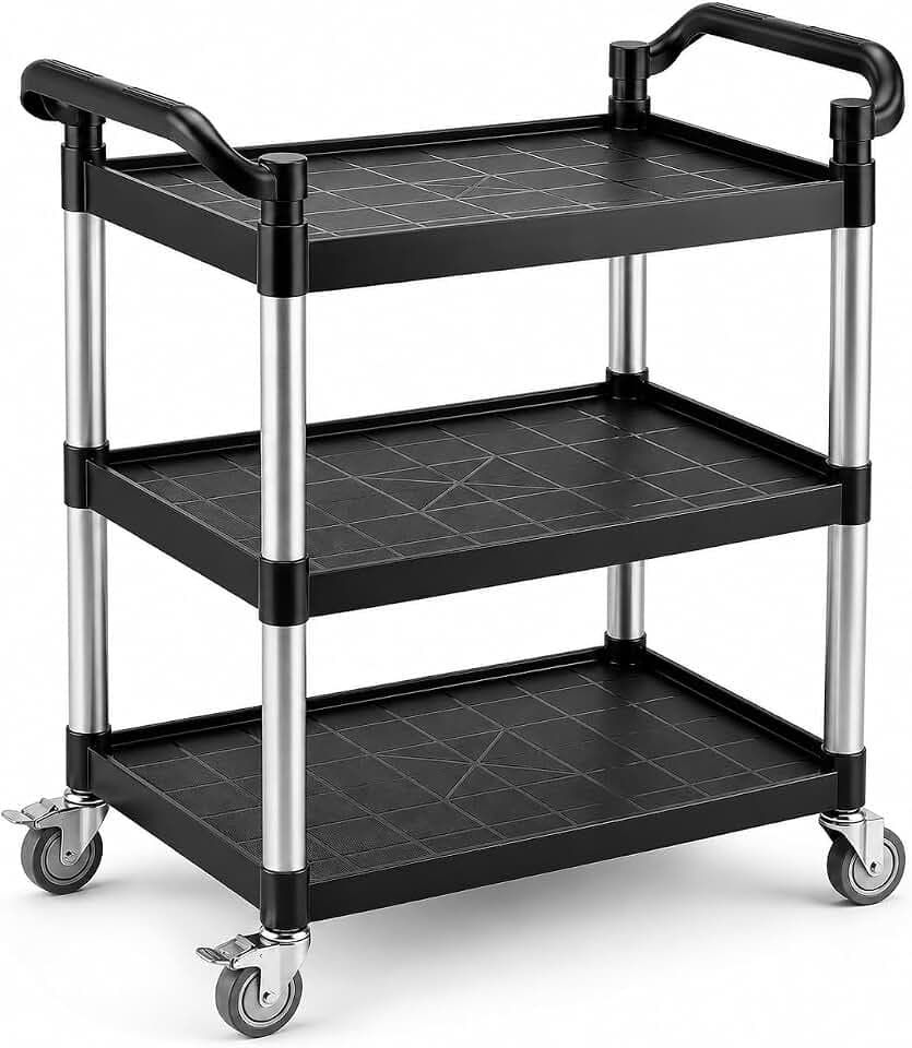 3-Tier Rolling Utility Cart with 2 Locking Brakes, 520 Lbs Heavy Duty 31.5"x15.7"x40.6" Commercial Service Cart, Tangle-Free Silent Wheels for Home, Office, Restaurant, Warehouse, Kitchen