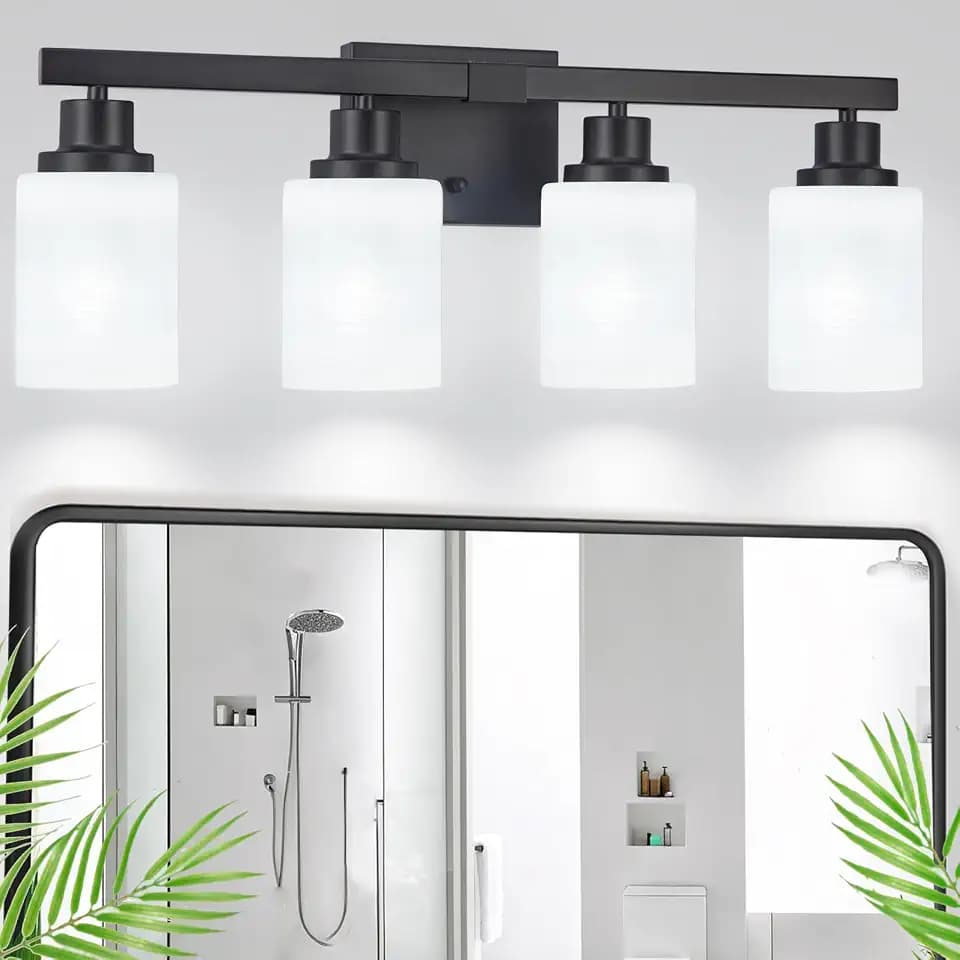 Bathroom Light Fixtures 4-Light Matte Black Vanity Light 24in