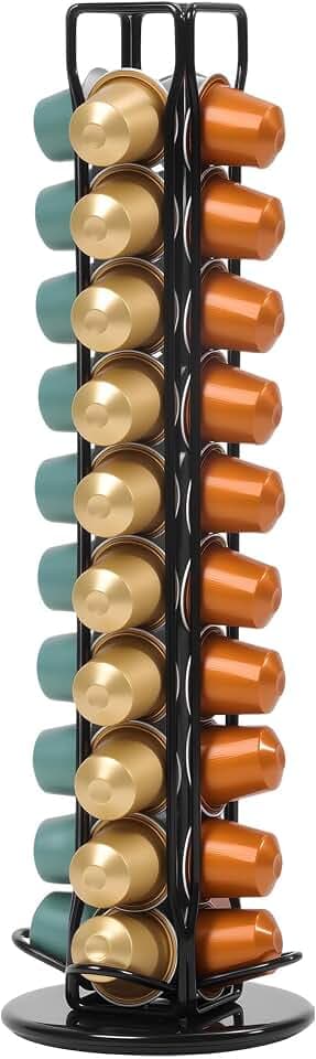Rotating Coffee Pod Holder for Nespresso Original, Holds 40 Pods, Black