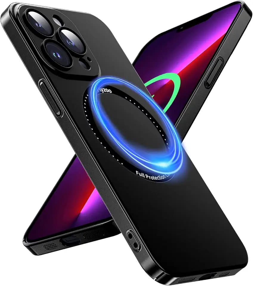 Magnetisch Case für iPhone 13 Pro Hülle (6.1''), [Kompatibel mit MagSafe] [Eingebauter Linsenfolie] Kameraschutz Handyhülle (Staubdicht & Kratzfeste) Schutzhülle Ultra Dünn Hardcover - Schwarz