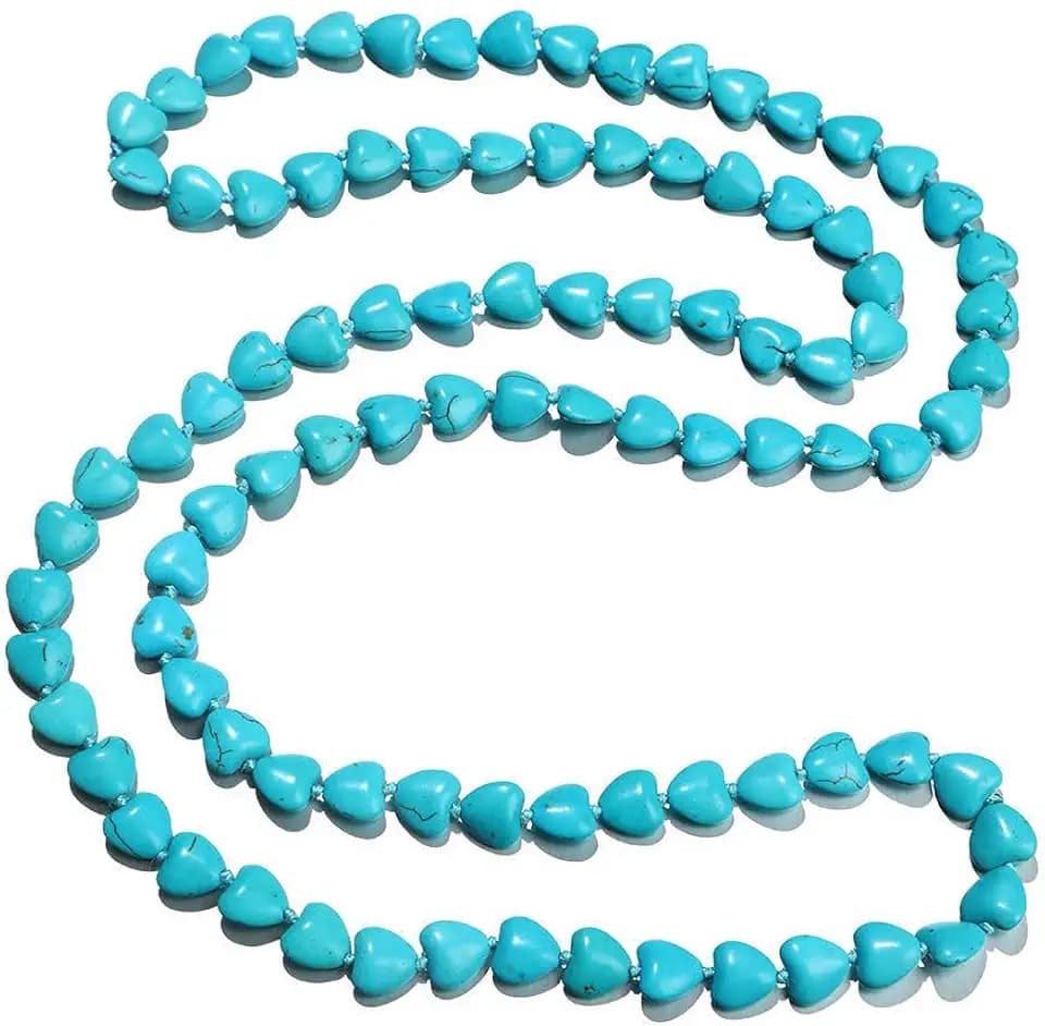 COLORFUL BLING Handmade Turquoise Beaded Strand Endless Necklace Long Knotted Stone Multi-Strand Layer Necklaces Simulated Collar Western Necklace Vintage Jewelry
