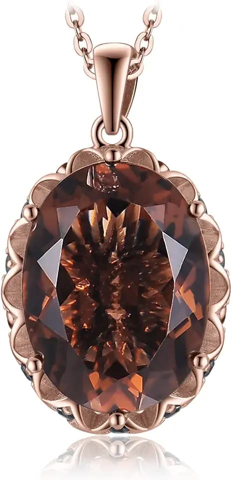 JewelryPalace Oval 8ct Echt Rauchquarz Ketten Anhänger 45CM, Schmuck Set, Halskette Damen Silber 925 Collier Damen mit Groß Edelstein Mädchen, Halsketten Damen Braun mit Stein für Frauen Rosegold Gold