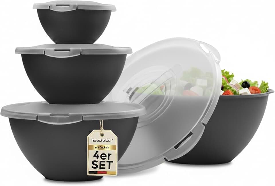 Hausfelder Salatschüssel Set 8-tlg, 0,7/1,9/3,6/6 l, Anthrazit