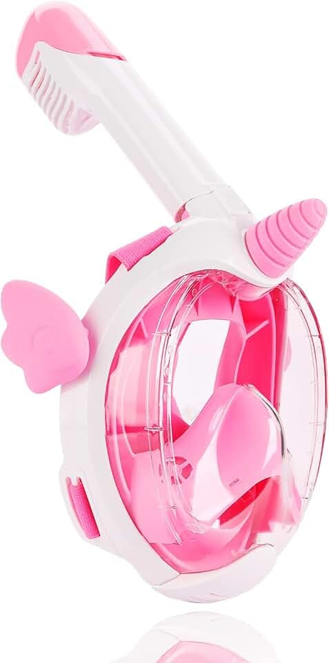 Flyboo Schnorchelmaske für Kinder,Tauchmaske 180-Grad-Sicht Einhorn Tauchermaske mit Panorama-Vollgesichtsdesign,XS Taucherbrille Geeignet für Junge Mädchen Geschenk