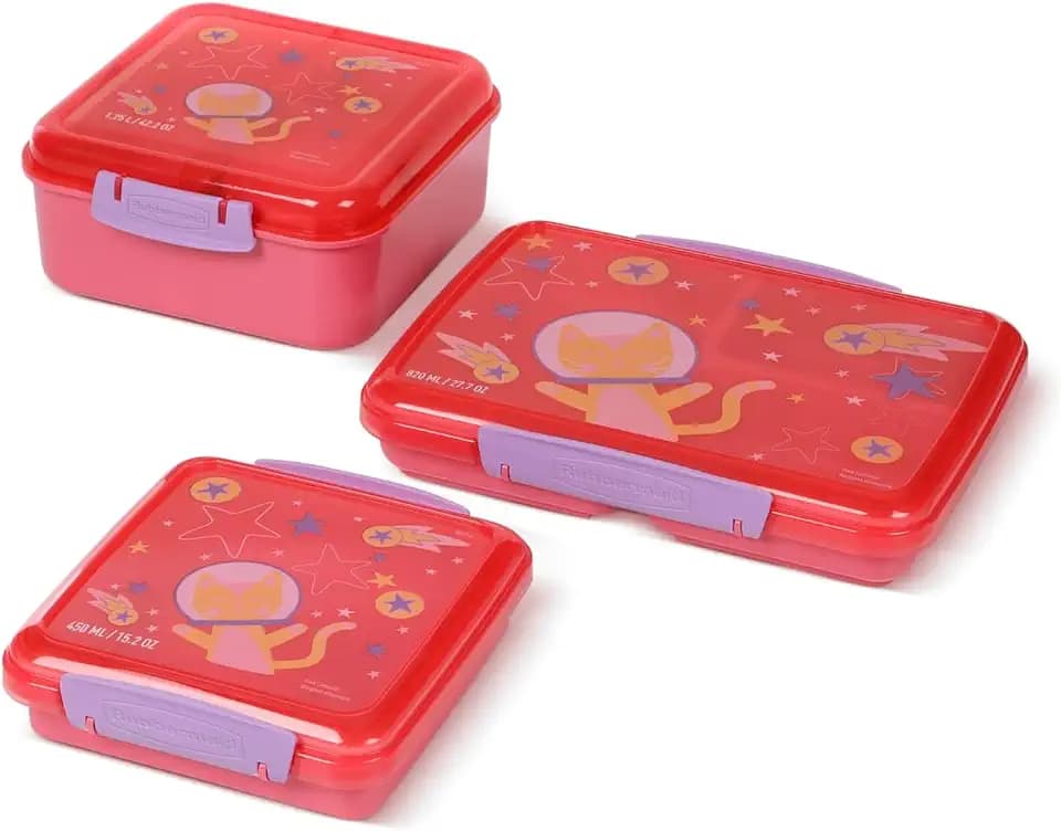 Rubbermaid Pack & Go Lunch Set, Space Kitty Design, Bento Cube, 3-Count