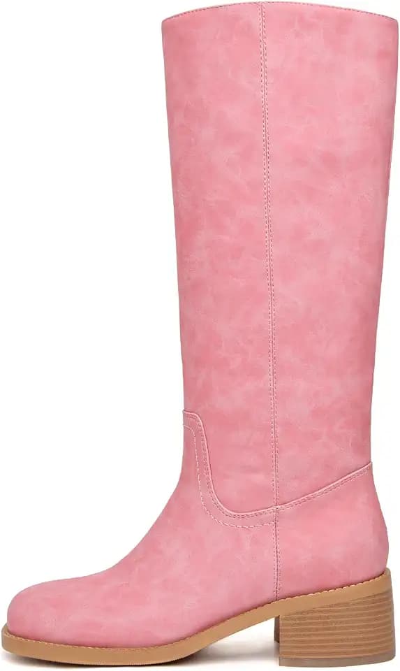 Knee High Boots Women Square Toe Chunky Block Heel Banana Campus Boot Wide Calf Comfortable Low Heel Riding Long Boots