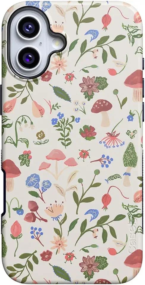 Casely iPhone 16 Case | Garden Party | Mushroom Floral | Bold Protective Design | Compatible with MagSafe
