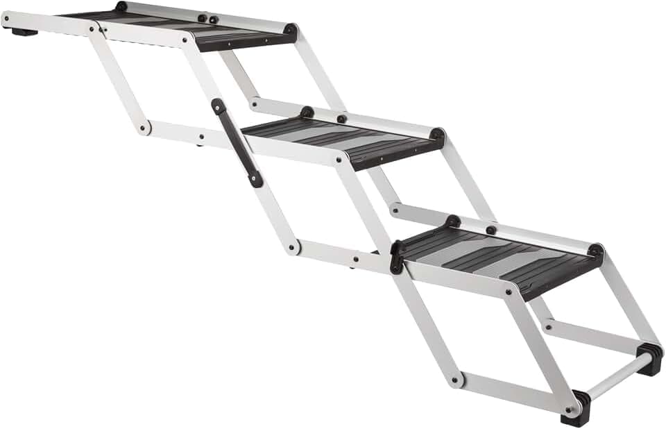 TRIXIE Foldable Aluminum Pet Steps for Dogs Up to 165 Pounds Adjustable from 19.5 to 27.5 Inches