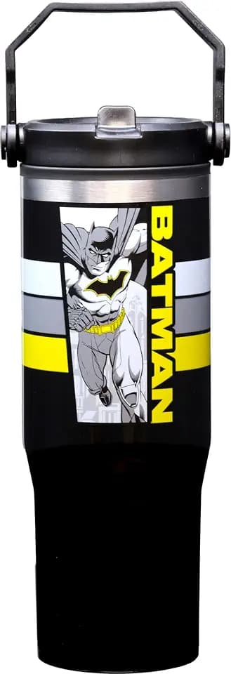 Spoontiques Batman 30oz Stainless Steel Water Bottle - 10" Tall, Twist Off Lid & Carrying Handle - Stainless Steel Outer Wall & Acrylic Inner Wall