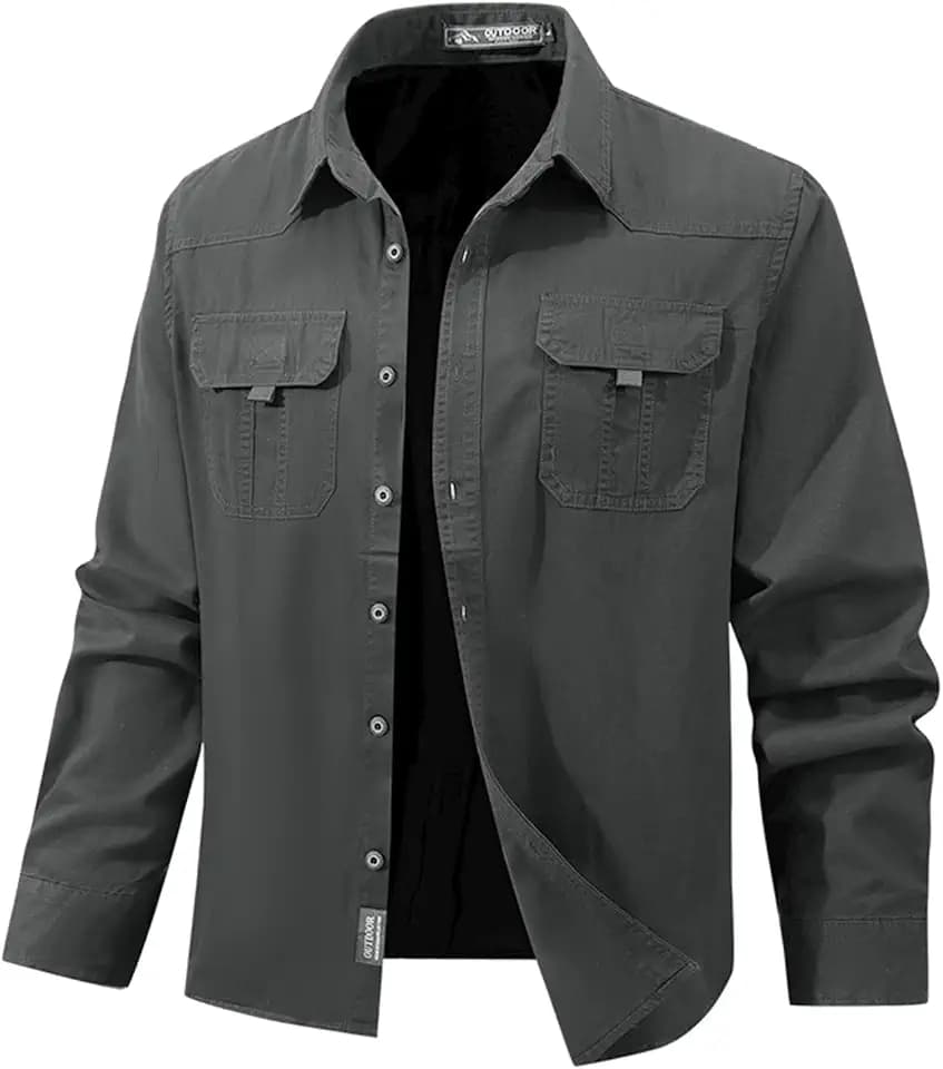 Flygo Long Sleeve Work Shirts for Men Casual Cotton Button Down Shirt