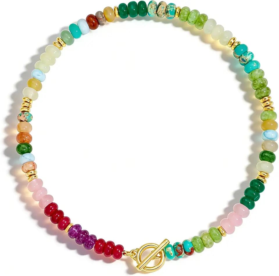 Colorful Beaded Necklace for Women Gemstone Bead Chokers Toggle Boho Natural Stone Surfer Necklaces Summer Beach Jewelry