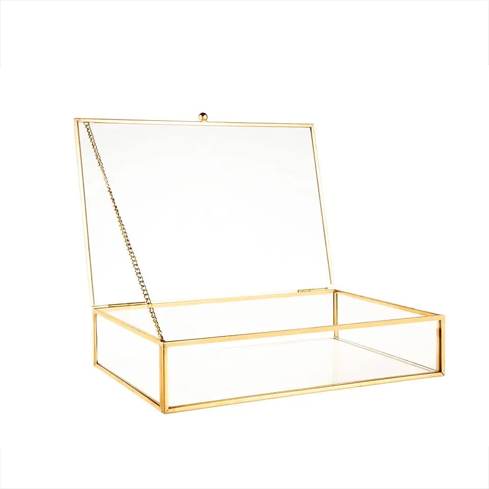 Feyarl Glas Schmuckbox, Rechteckige Aufbewahrungsbox mit Deckel, 22 x 15 x 5 cm, für Kosmetik und Bastelbedarf