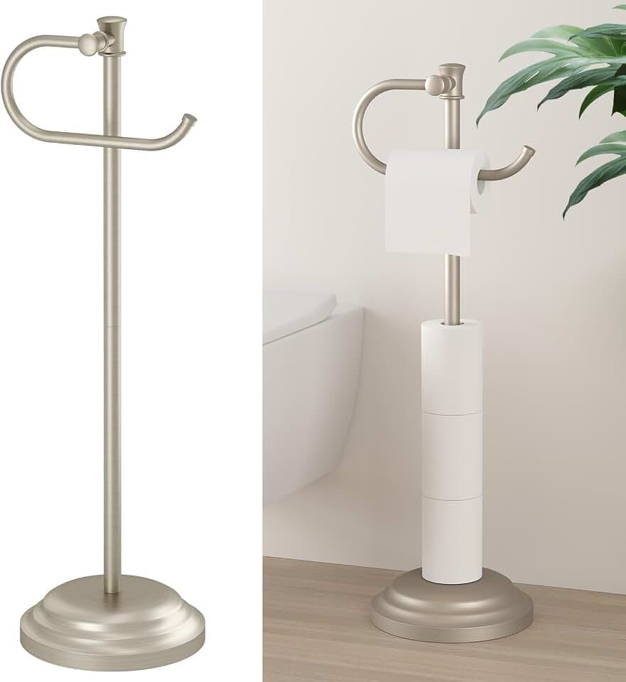 Hoimpro Toilet Paper Holder Stand Free Standing Roll Storage Brushed Nickel