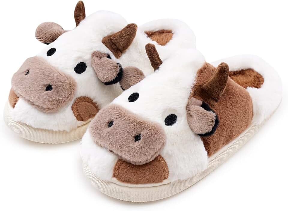 Cow Slippers for Women and Men, Fluffy Cute Cozy Cartoon Fuzzy Cow House Slipper Womens Milky Cows Animal Preppy Funny Kawaii Pillow Cloud Fall Winter Bedroom Home Shoes for Indoor and Outdoor