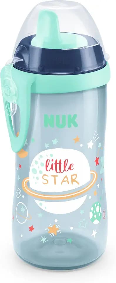 NUK Kiddy Cup Night Trinkbecher für Kleinkinder | 12+ Monate | 300 ml | Auslaufsicheres, verstärktes Mundstück | Leuchtet im Dunkeln | Clip & Schutzkappe | Blau