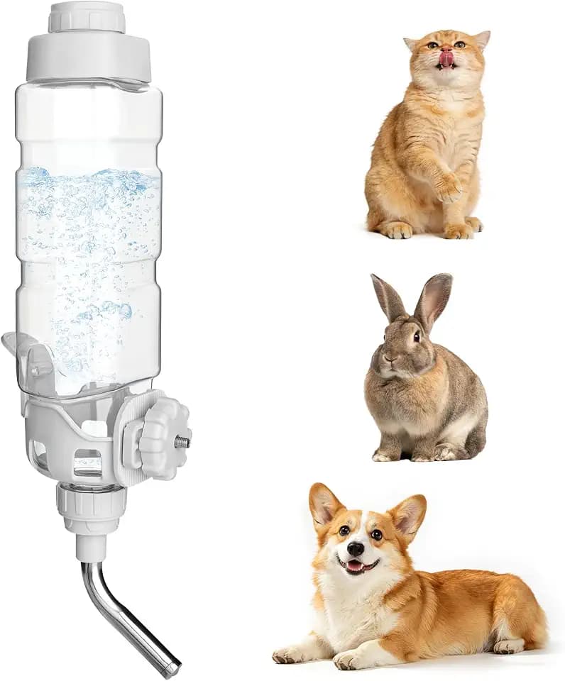 Vannon Water Bottle for Small Animals, 34oz Top-Fill Pet Dispenser, Grey