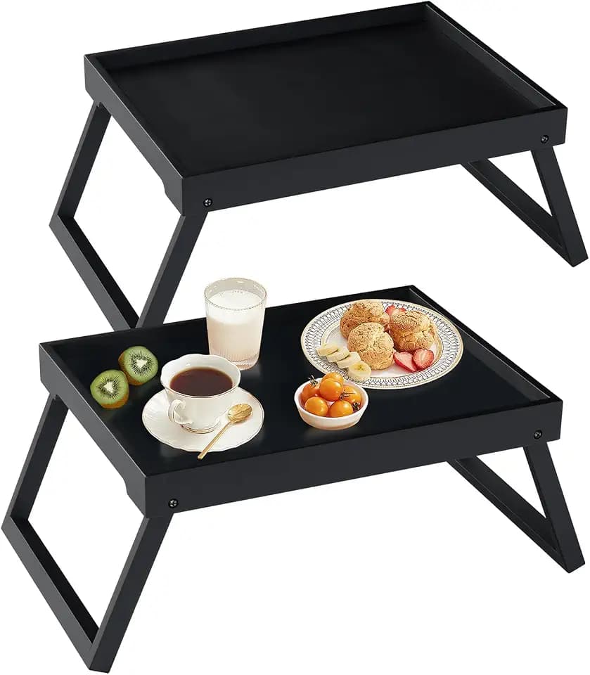 RRX Betttablett aus mit Klappfüßen,Frühstückstablett im Bett (Schwarz)