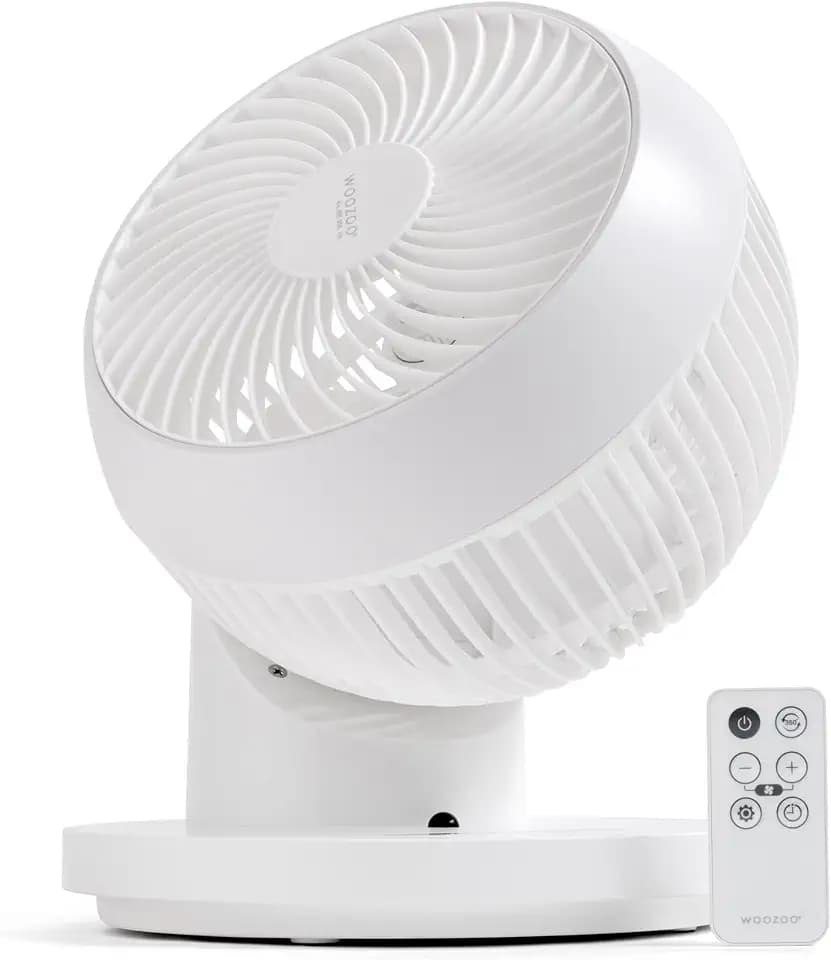 IRIS USA WOOZOO Air Circulator Fan with Remote, 360° Oscillation, 3 Speeds, 75ft Max Air Distance, Quiet Motor, Small Fan for Bedroom, Office, Dorm, White