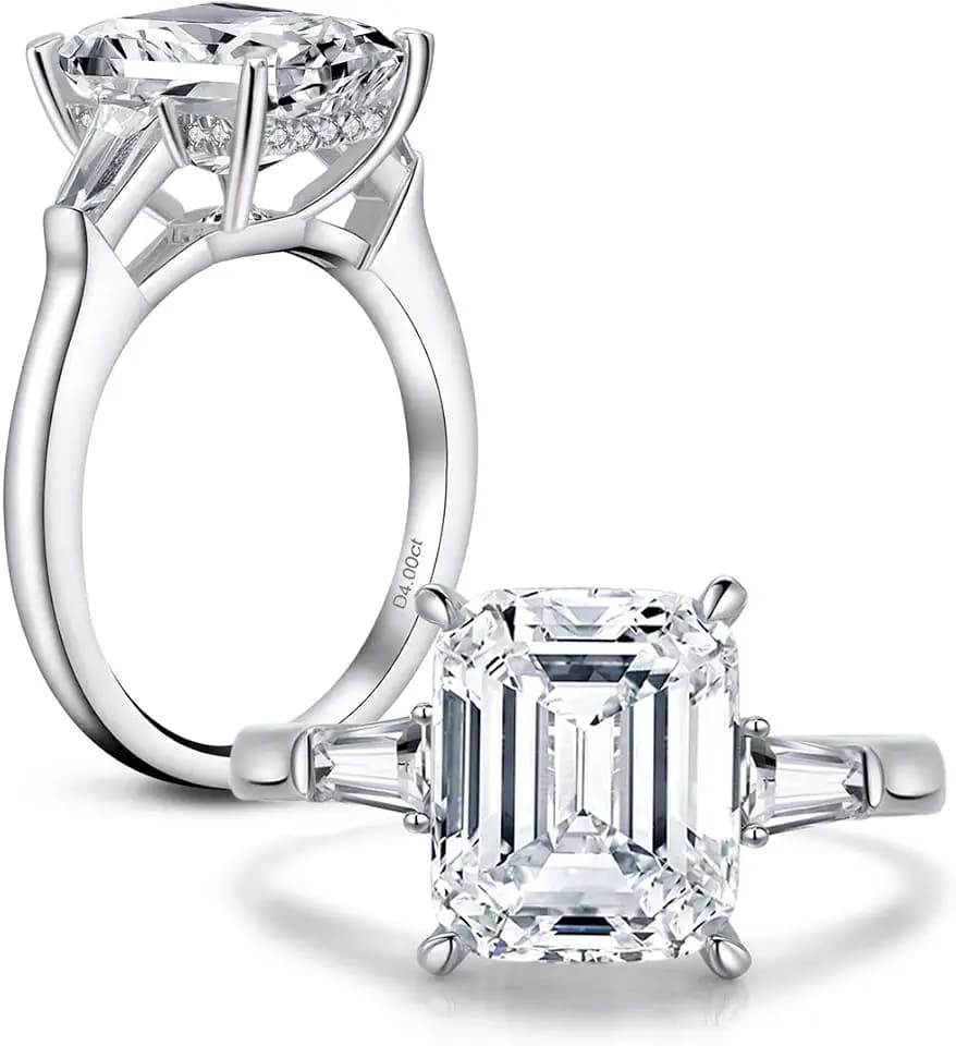 AINUOSHI 3 Stones Cubic Zirconia CZ 925 Sterling Silver Band ring for women