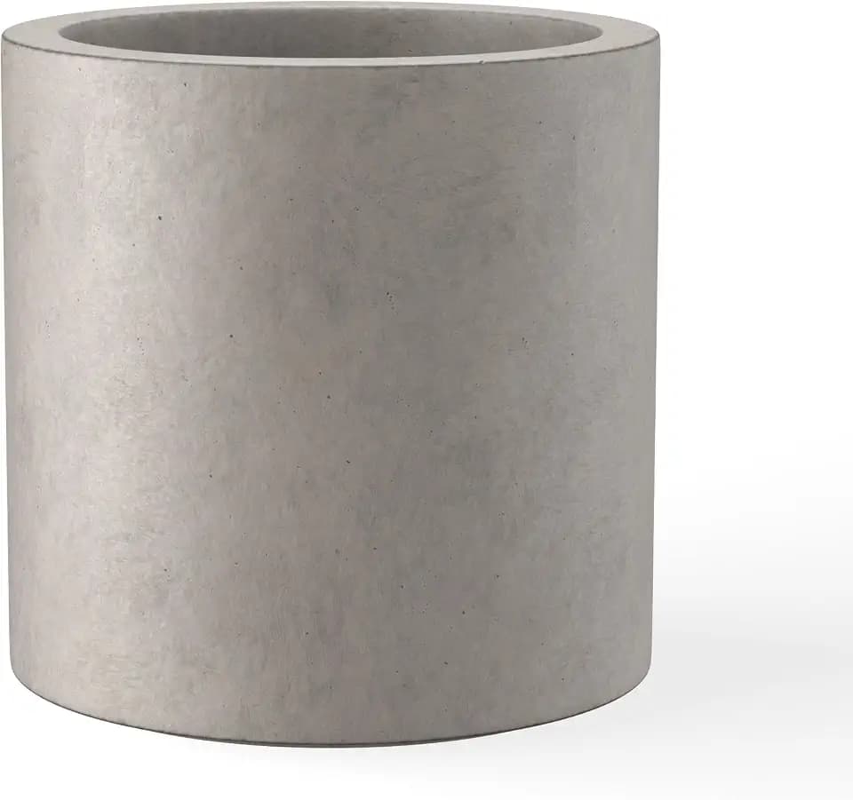 Kante Large Round Cylinder Weathered Concrete Planter 15.8" Tall, Outdoor