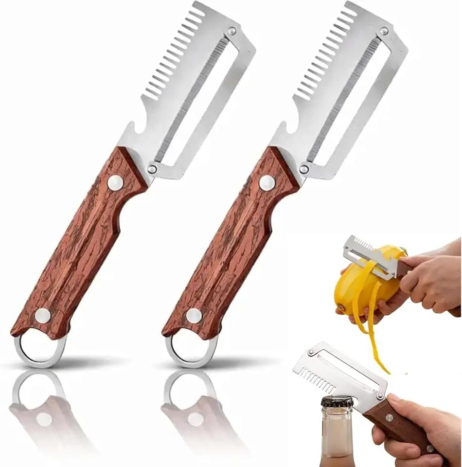 2026 Upgrade Vegetable Peeler With Wooden Handle, Stainless Steel Wide Blade Potato and Carrot Peeler, 3-in-1 Veggie Peeler With Scallion Shredder and Bottle Opener for Kitchen (2PC)