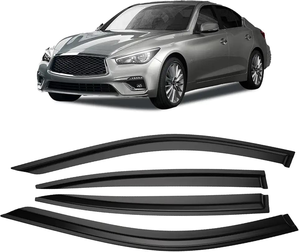 Tape-on Sun/Rain Guard Side Window Visor Deflectors Rain Guards for Infiniti Q50 2014-2020，Window deflectors