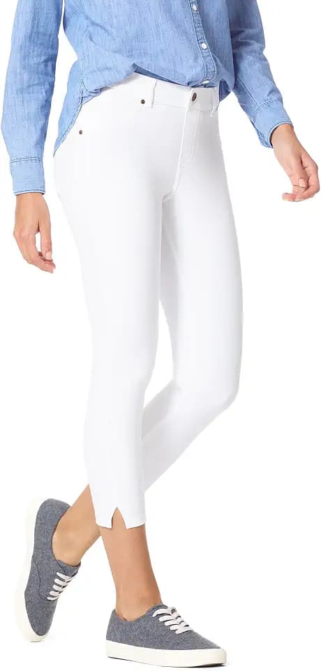 HUE Women's Ankle Slit Denim Capri Leggings